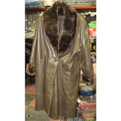 LEATHER FAU FUR DARK GREEN/BROWN TONE COAT