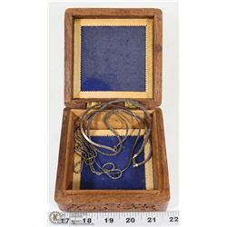 VINTAGE HAND CARVED WOOD BOX WITH 3 VINTAGE