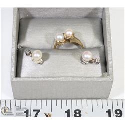 VINTAGE 10K WHITE PEARL RING AND .925 EARRINGS
