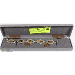 VINTAGE HEAVY SILVER AND AMBER BRACELET AND
