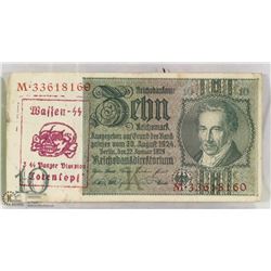 TOTENKOPF SS NAZI GERMAN BANK NOTE.