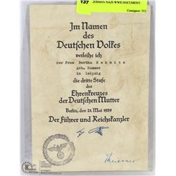 GERMAN NAZI WWII DOCUMENT.