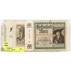 1922 GERMAN 5000 MARK, 1920 GERMAN 500 MARK & 1922