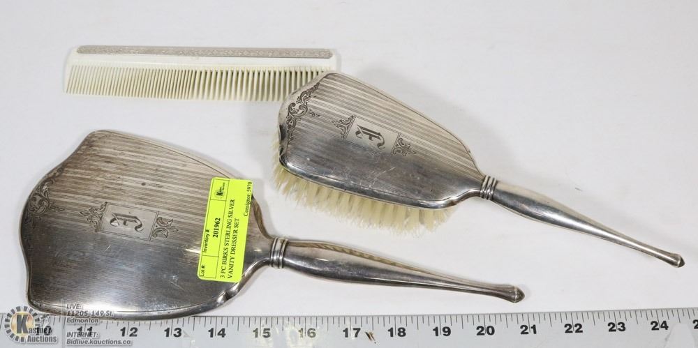 3 Pc Birks Sterling Silver Vanity Dresser Set