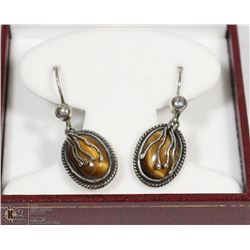 .950 STAMPED SILVER EARRINGS W/TIGERS EYE