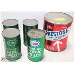 VINTAGE LARGE PRESTONE ANTIFREEZE & 4 ESSO