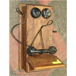 ANTIQUE WOOD WALL PHONE