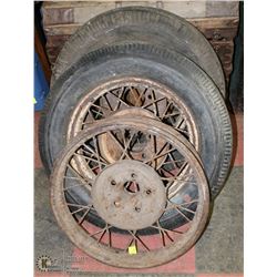 LOT OF THREE 1920'S MODEL A FORD WIRE WHEELS.