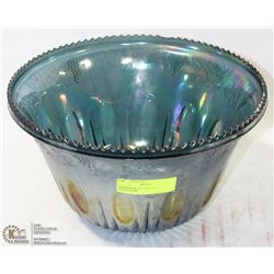 INDIANA BLUE CARNIVAL GLASS PUNCH BOWL
