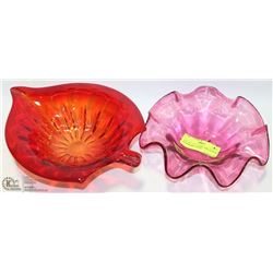 LOT OF 2 ESTATE RED MID CENTURY GLASSWARE CANDY