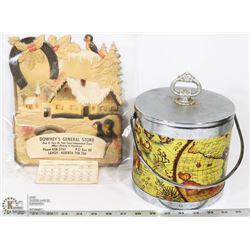 MID CENTURY ICE BUCKET W/ UNUSED 1988 ADVERTISING