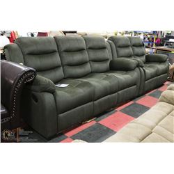 NEW DARK GREEN FABRIC RECLINING 75" SOFA