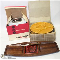 VINTAGE FLAT WITH VEGOMATIC, NEW WALNUT HOSTESS