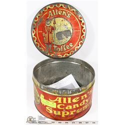 ALLENS TOFFEE STORE STYLE TIN FOR DISPLAY SALES.