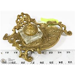 VINTAGE VICTORIAN BRASS DESK INKWELL