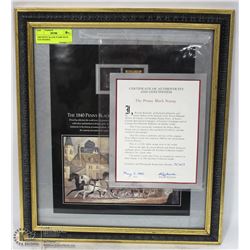 1840 PENNY BLACK STAMP WITH COA FRAMED,