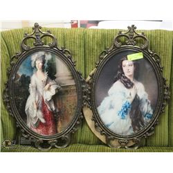 2 BRASS FRAMED CURVED GLASS VINTAGE PICTURES.
