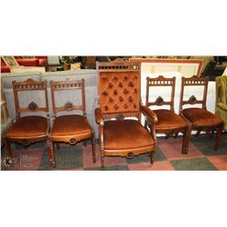 SET OF 5 CIRCA 1940'S DINING CHAIRS, INCL 1 ARM