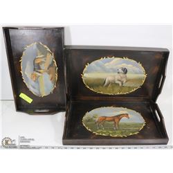 SET OF 3 VINTAGE WOODEN HAND PAINTED TRAYS