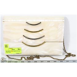 ART DECO LUCITE WHITE CLUTCH  WITH GOLD