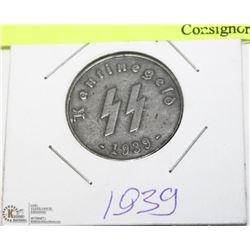 1939 GERMAN NAZI SS 50 PFENNING COIN.