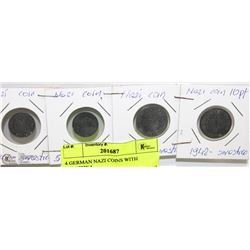 4 GERMAN NAZI COINS WITH SWASTIKA.