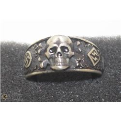 GERMAN NAZI SS TOTENKOPF RING WITH SWASTIKA ON