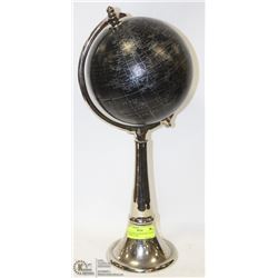BLACK AND SILVER GLOBE ON TALL CHROME STAND