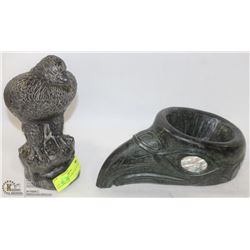 LOT OF 2 SOAP STONE EAGLES AND  EAGLE HEAD