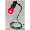 Image 1 : VINTAGE GREEN TABLE LAMP WITH RED LIGHTBULB