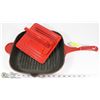 Image 1 : RED CAST IRON FRY PAN & PANINI PRESS.