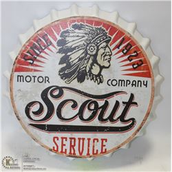 TIN INDIAN MOTOR SCOUT SERVICE 13" BUTTON SIGN