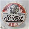 Image 1 : TIN INDIAN MOTOR SCOUT SERVICE 13" BUTTON SIGN