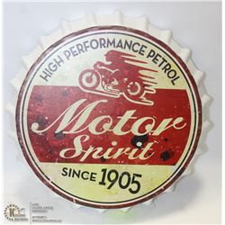 TIN MOTOR SPIRIT BOTTLE CAP 13" SIGN