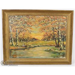 ORIGINAL OIL PAINTING BY BAUER 1941 WITH WOOD