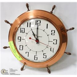 VINTAGE INGRAHAM CLOCK COPPER SHIPS WHEEL.