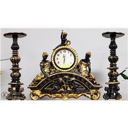 FRENCH EMPIRE STYLE BLACK & GOLD MANTLE CLOCK