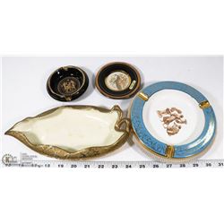 LOT OF 4 -24K TRIM DISHES/ASHTRAYS  CHOKIN ART,
