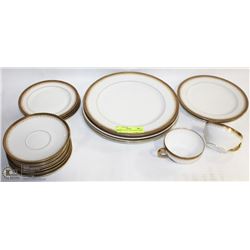 LIMOGES 19PC BLACK & GOLD TRIM DISH SET.