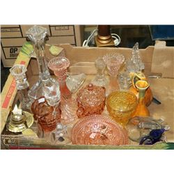 FLAT OF MISC CANDLE STICKS & CREAM AND SUGAR SET.