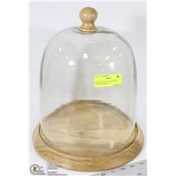 WOODEN BASE GLASS LIDDED DESSERT DISPLAY 12"