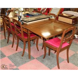 VINTAGE SOLID WOOD EXTENSION TABLE WITH 6 CHAIRS
