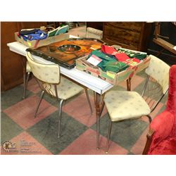 VINTAGE ARBORITE TABLE WITH LEAF  AND 3 CHAIRS
