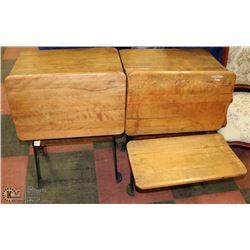 2 ANTIQUE CHILDS SCHOOL DESKS , 1 WITH FOLD-DOWN