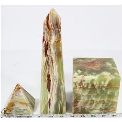 3 GREEN ONYX ORNAMENTS.