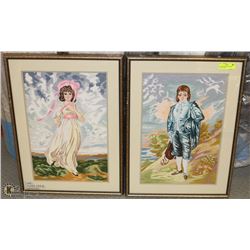 BLUE BOY & PINK GIRL NEEDLE POINT PICTURES