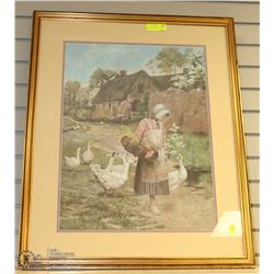 VINTAGE PICTURE OF LADY WITH GEESE