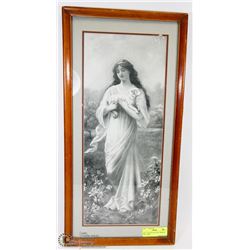 22X11 VINTAGE PICTURE "WOMAN AND LAMB".