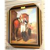 Image 1 : SOLDIER WITH HORSE PAINTING FRAMED 31"X27"