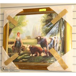 MILK MAID FRAMED PAINTING 25"X29"